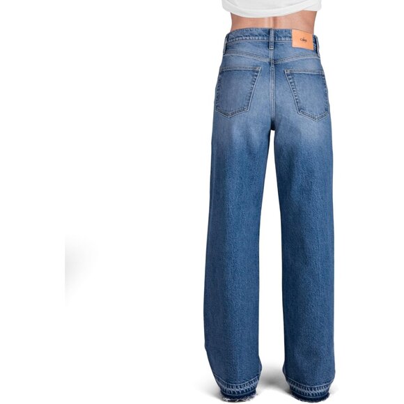 Women High Rise Loose Straight Jeans Light Blue Cotton Elastane Zipper - Picture 3 of 7